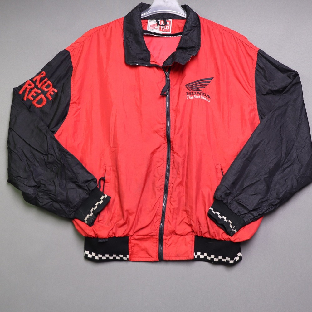 Honda Racing Jacket Mens XXL Red Black Excellent Vintage Ride Red Windbreaker
